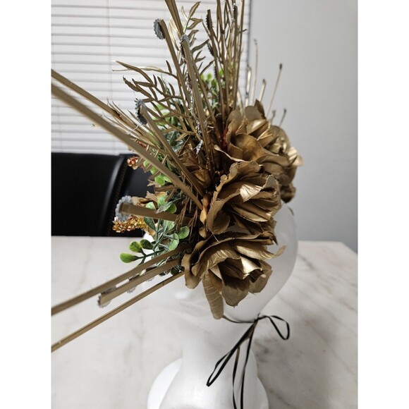 Golden Flowers Halo Crown, Floral Headpiece, Handmade, NEW - Picture 11 of 13